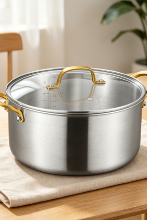 Stainless steel soup pot with even heating